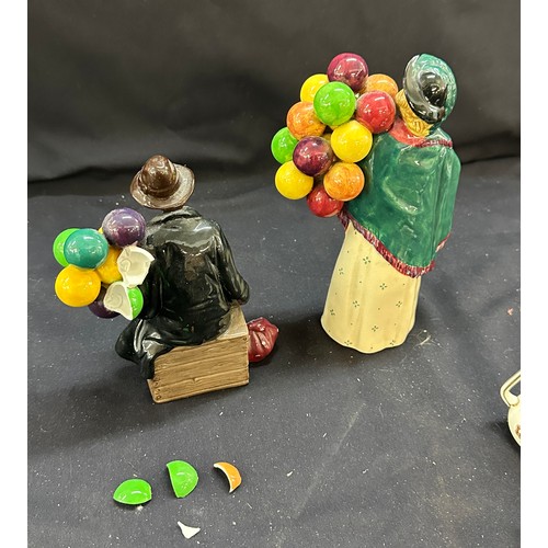 15 - Two vintage Royal Doulton figures ' The Balloon Man' and ' The Balloon seller', along with two Shell... 