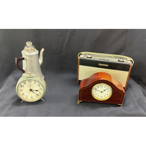 50 - Selection of three vintage clocks, includes alarm clock and mahogany mantle clock