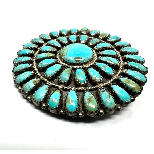 254 - Rare Larry Moses Begay LMB, Navajo, Sterling & Turquoise Pin Pendant measures approx 5cm dia