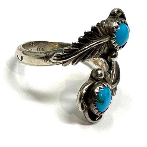 287 - Vintage Navajo silver & turquoise ring by Running bear hallmarked RB sterling