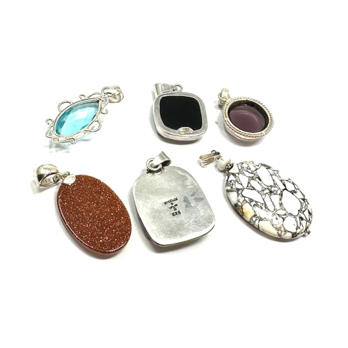 293 - 6 silver & stone set pendants weight 80g