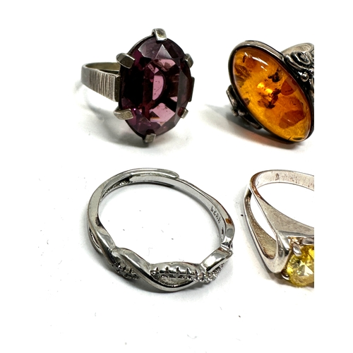 301 - 6 silver stone set rings inc coral amber etc