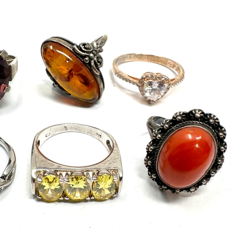 301 - 6 silver stone set rings inc coral amber etc