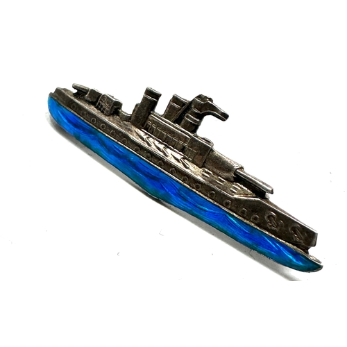 246 - rare small ww1 silver & enamel battleship sweetheart brooch measures approx 3.7cm