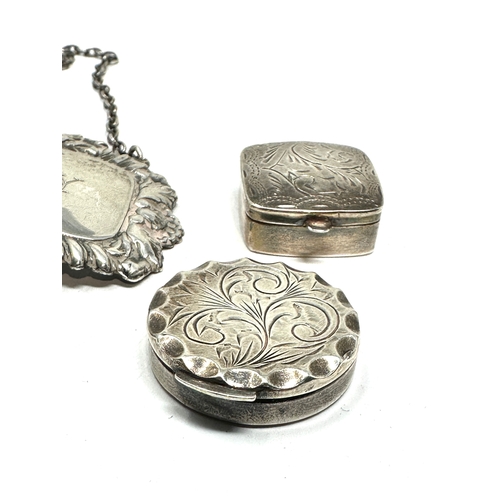 17 - Vintage silver pill boxes & silver wine label