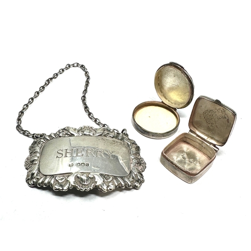 17 - Vintage silver pill boxes & silver wine label