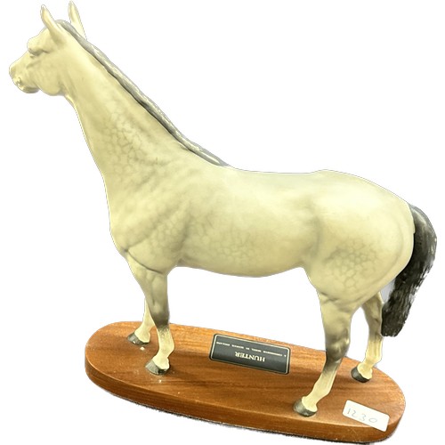 6 - Large Beswick hunter horse figure on a wooden base 12 inches 13 inches wide