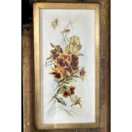 81 - Pair vintage paintings of flowers on tiles, approximate frame measurements: 45 x 27cm