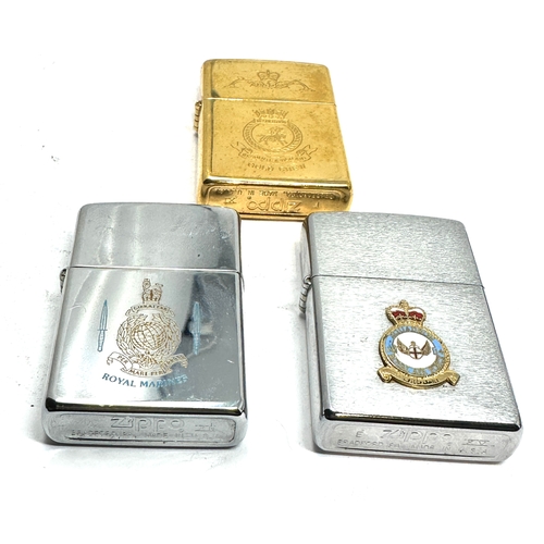 471 - 3 Zippo lighters royal air force royal marines & gold crew