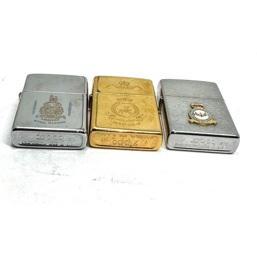 471 - 3 Zippo lighters royal air force royal marines & gold crew