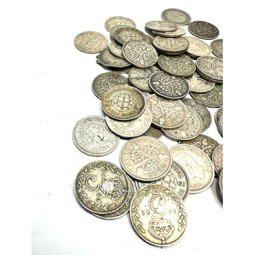 401 - selection of pre 1947 silver three pence coins weight 94g