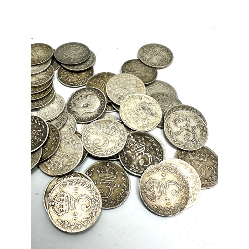 402 - Selection of pre 1920 silver threepence coins  weight 64g