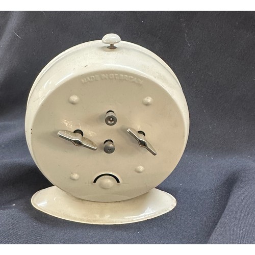 574 - Vintage enamel Smiths Noddy alarm clock in working order measures approx 5 inches tall