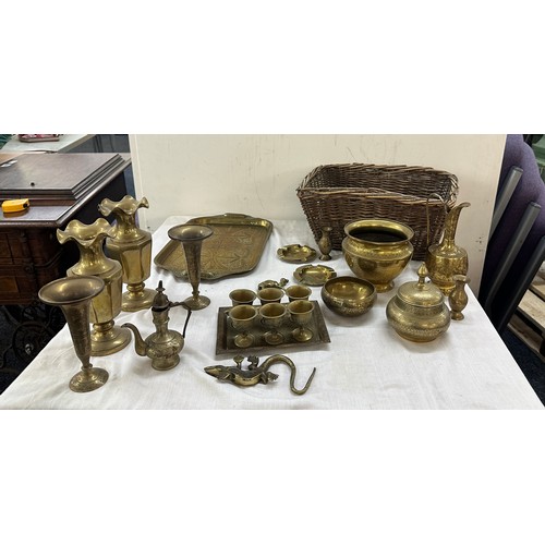 65 - Selection of brassware to include trays, vases, bowls etc