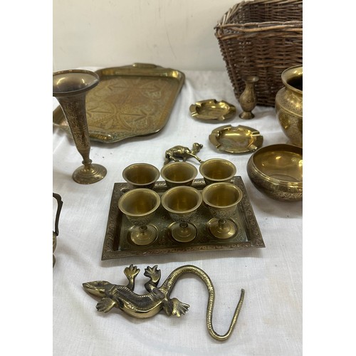 65 - Selection of brassware to include trays, vases, bowls etc