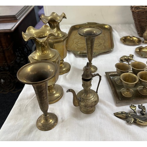 65 - Selection of brassware to include trays, vases, bowls etc