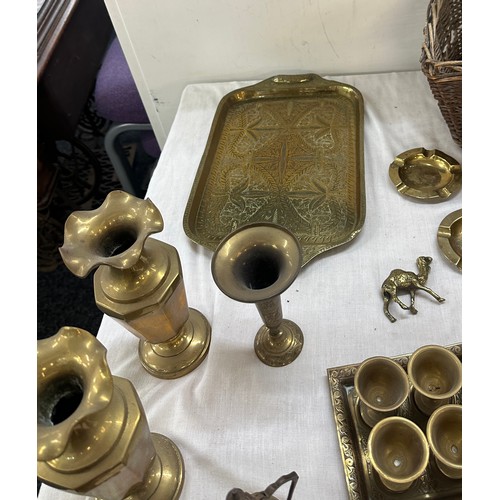 65 - Selection of brassware to include trays, vases, bowls etc