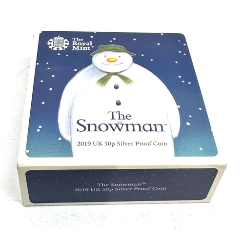 405 - Royal mint the snowman  2019 50p silver proof coin boxed c.o.a