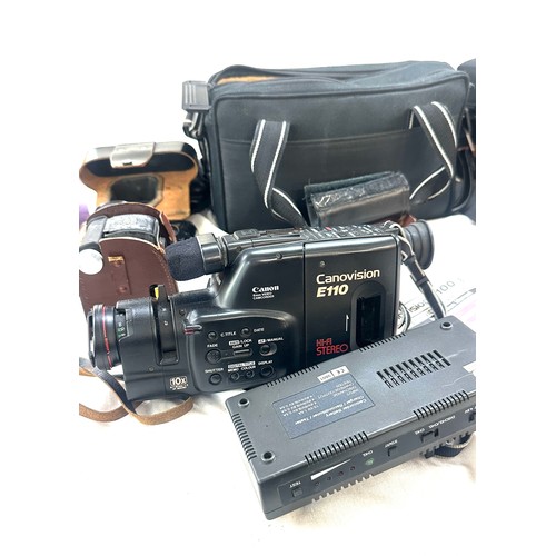 54 - Selection of vintage and later cameras to include Canovision E100/E110 8mm video camcorder, a Fergus... 