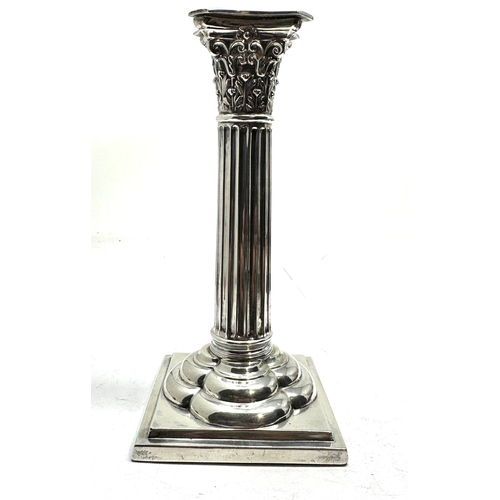 19 - Antique silver corinthian column candlestick measures approx height 17cm London silver hallmarks fil... 