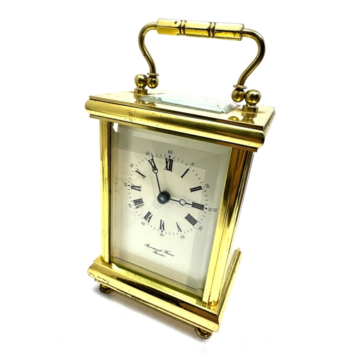 473 - Brass carriage clock & key by bornand freres bicester clock ticks but stops