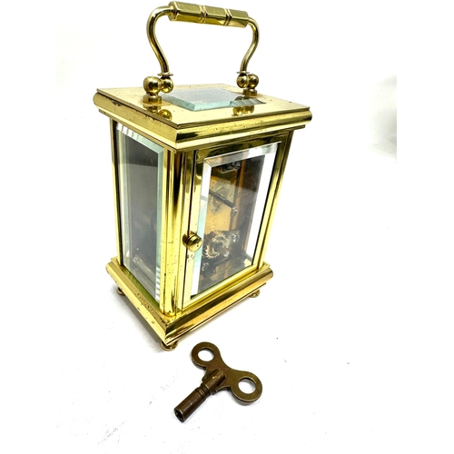 473 - Brass carriage clock & key by bornand freres bicester clock ticks but stops