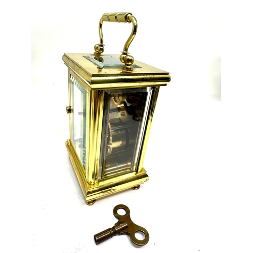 473 - Brass carriage clock & key by bornand freres bicester clock ticks but stops