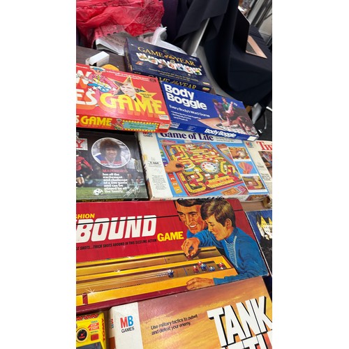 339 - Selection of vintage board games to include Games of the Year, Twister, Tank battle, grandstand scra... 