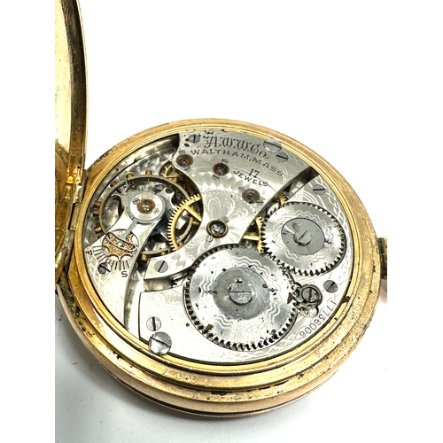 411 - 14ct gold plated waltham mass full hunter pocket watch the watch will tick when shaken but stops the... 