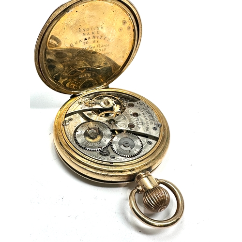 411 - 14ct gold plated waltham mass full hunter pocket watch the watch will tick when shaken but stops the... 