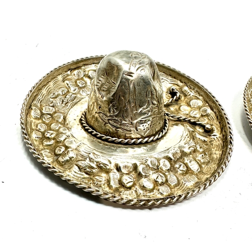 24 - Pair of Vintage Mexico Sterling Silver Sombrero Pin Dishes signed e ramirez weight 80g