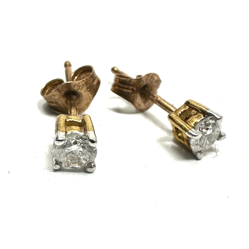 136 - 9ct gold diamond earring diamonds measure each 3mm dia est .20 pts diamonds