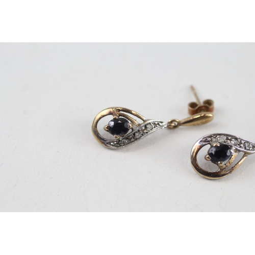 221 - 9ct gold sapphire & diamond drop earrings (1.4g)