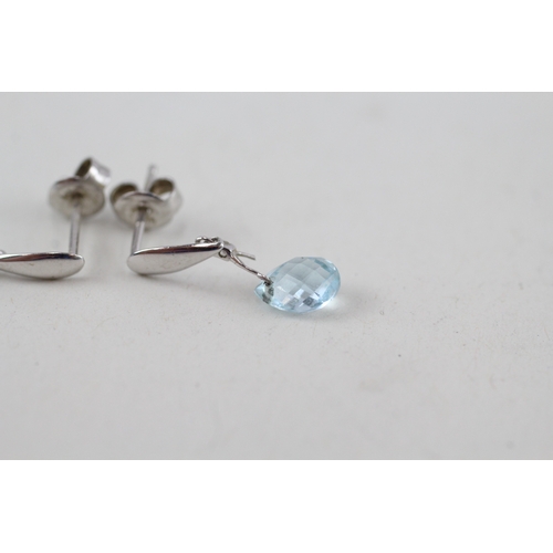 226 - 9ct gold blue gemstone drop earrings (1.1g)