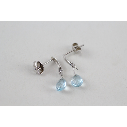 226 - 9ct gold blue gemstone drop earrings (1.1g)