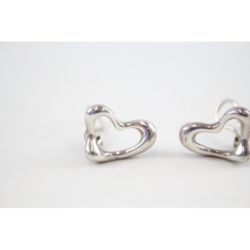 311 - Pair of silver heart clip on earrings by designer Tiffany & Co (9g)