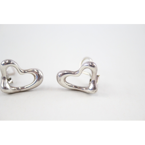 311 - Pair of silver heart clip on earrings by designer Tiffany & Co (9g)