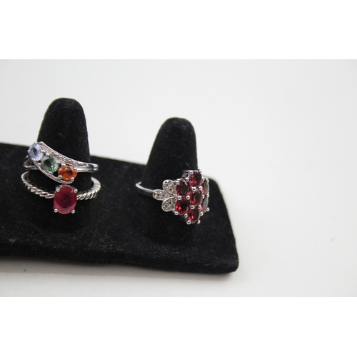 326 - A collection of silver gemstone rings including Ruby (27g)