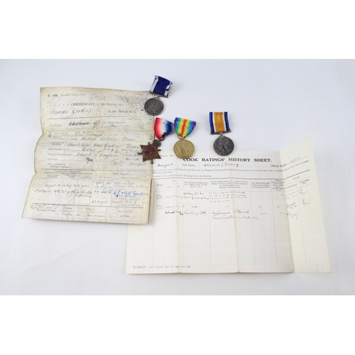 375 - WW Navy Long Service Medal Group & Original Papers  Trio Named