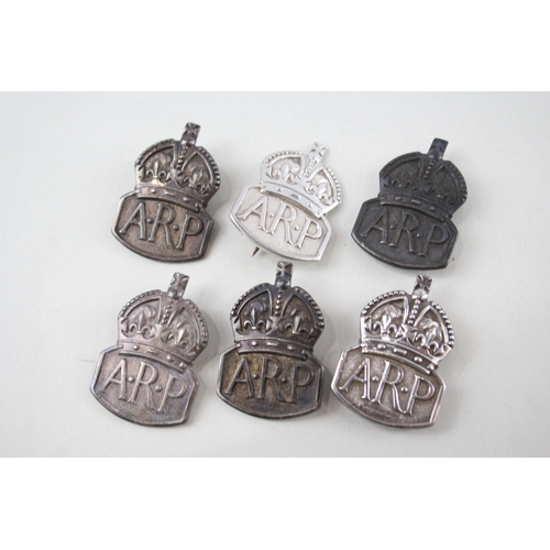 377 - Sterling Silver WW2 A.R.P Badges x 6 inc Mens Womens 56g