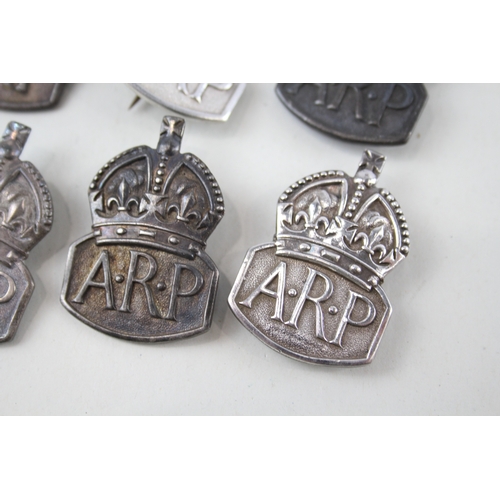 377 - Sterling Silver WW2 A.R.P Badges x 6 inc Mens Womens 56g