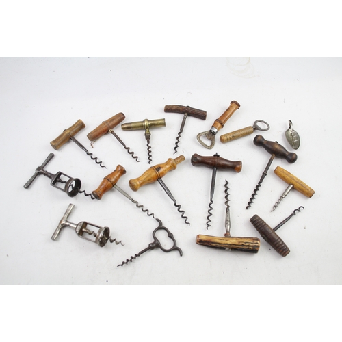 474 - Antique Corkscrews Bottle Openers Inc Bamboo Horn Wooden Trench Art Etc x 17