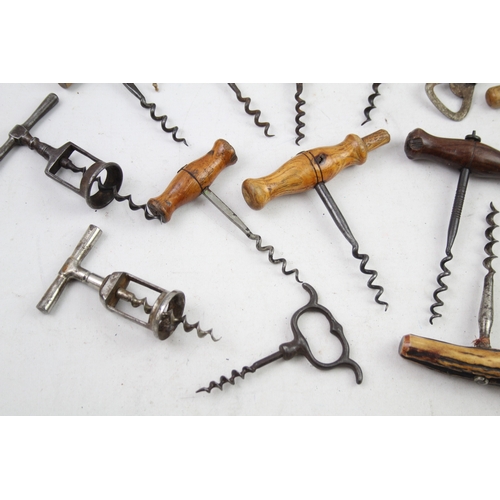 474 - Antique Corkscrews Bottle Openers Inc Bamboo Horn Wooden Trench Art Etc x 17