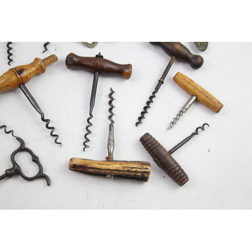 474 - Antique Corkscrews Bottle Openers Inc Bamboo Horn Wooden Trench Art Etc x 17