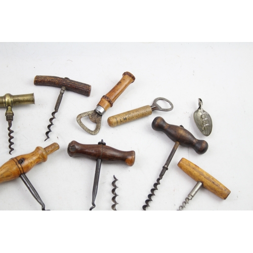 474 - Antique Corkscrews Bottle Openers Inc Bamboo Horn Wooden Trench Art Etc x 17