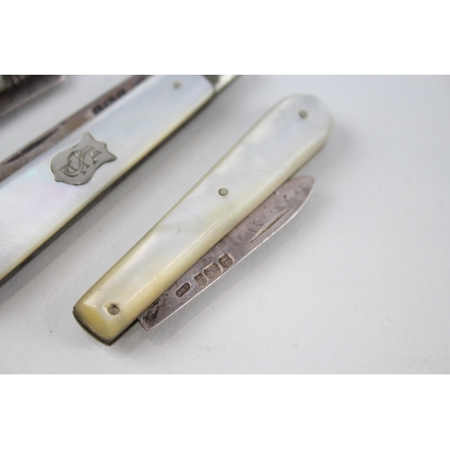 35 - 3 x antique .925 sterling fruit knives