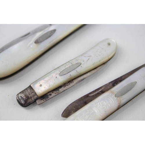 39 - 3 x .925 sterling mop fruit knives