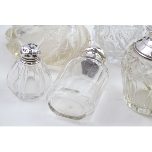 49 - 7 x .925 sterling banded / topped & cut glass ladies vanity scent bottles