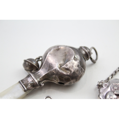 50 - 4 x .925 sterling silver baby rattles