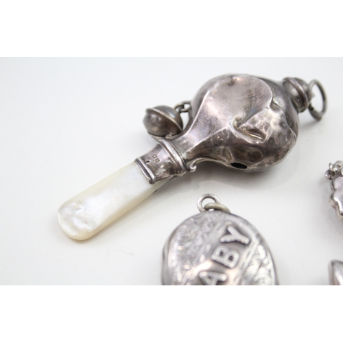 50 - 4 x .925 sterling silver baby rattles